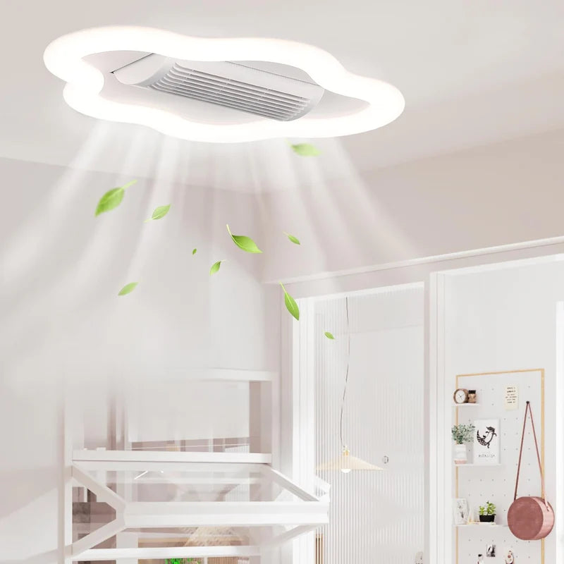 Abanico Sin Aspas Lampara LED Control Por Voz Nube Decorativa Dimeable 3000-6500K 56X38cm 47W JYABL005