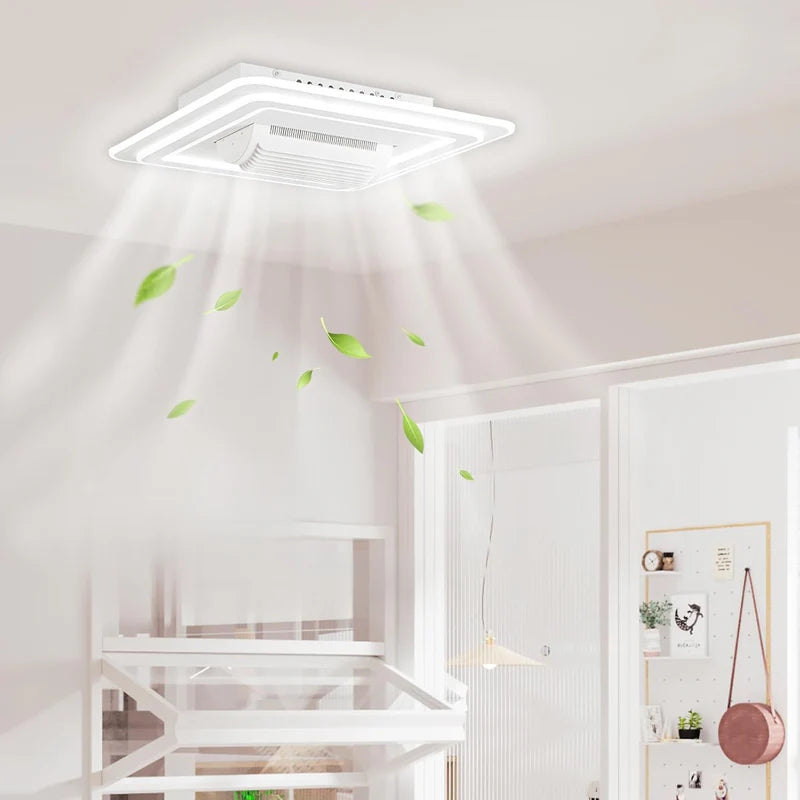 Abanico Sin Aspas Lampara LED Cuadrada Decorativa Control Por Voz Dimeable 3000-6500K De 21" (54Cm) 68W JYABL004
