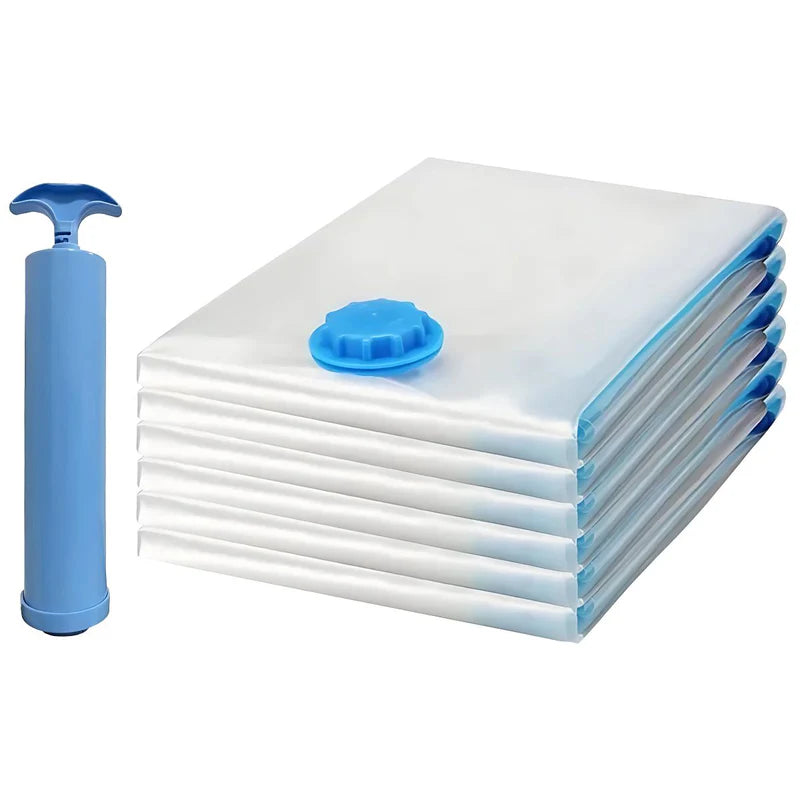 Bolsas De Almacenamiento Al Vacío Para Ropa. (Set De 12 Piezas) Incluye Bomba De Mano. Ideal Para Viajes. AB089