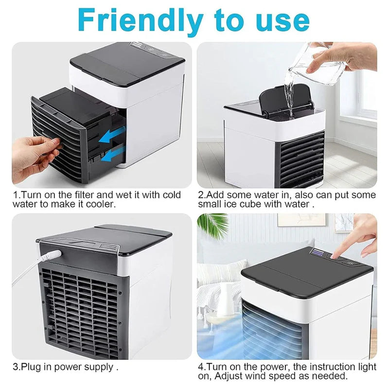 Abanico Acondicionador De Aire Con Agua Portátil. 3 Velocidades. Carga USB. 300Ml. AB145 Selecto