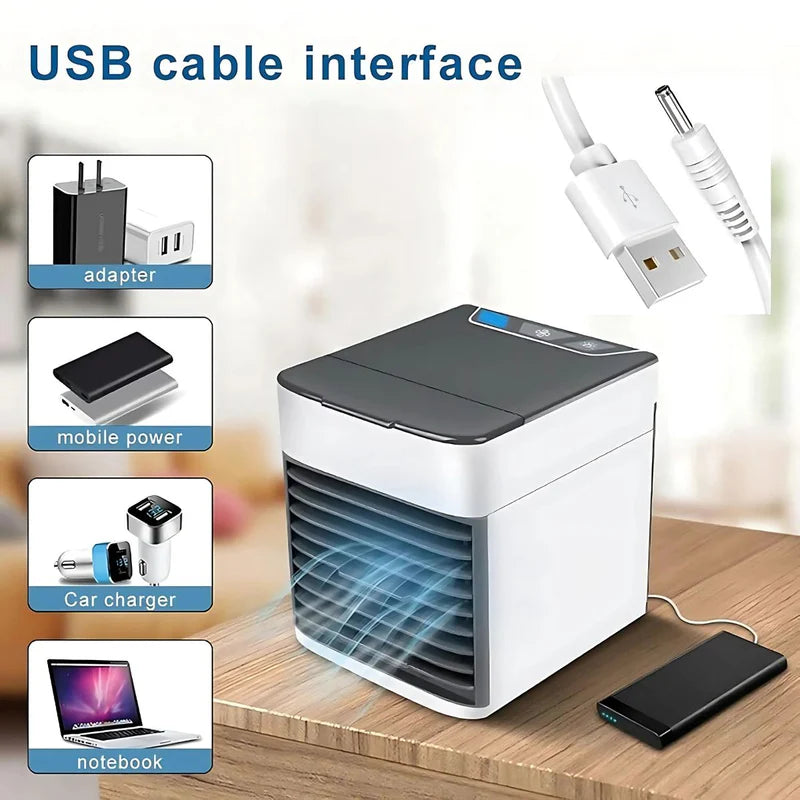 Abanico Acondicionador De Aire Con Agua Portátil. 3 Velocidades. Carga USB. 300Ml. AB145 Selecto