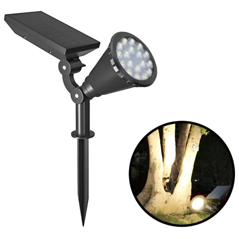 Foco Lampara Solar Para Césped O Pared 18LED. Lampara Negra Con Panel Sol Integrado. Reflector Solar Para Jardín. Ilumina Hasta 7 Metros. (Luz Blanca) AB177