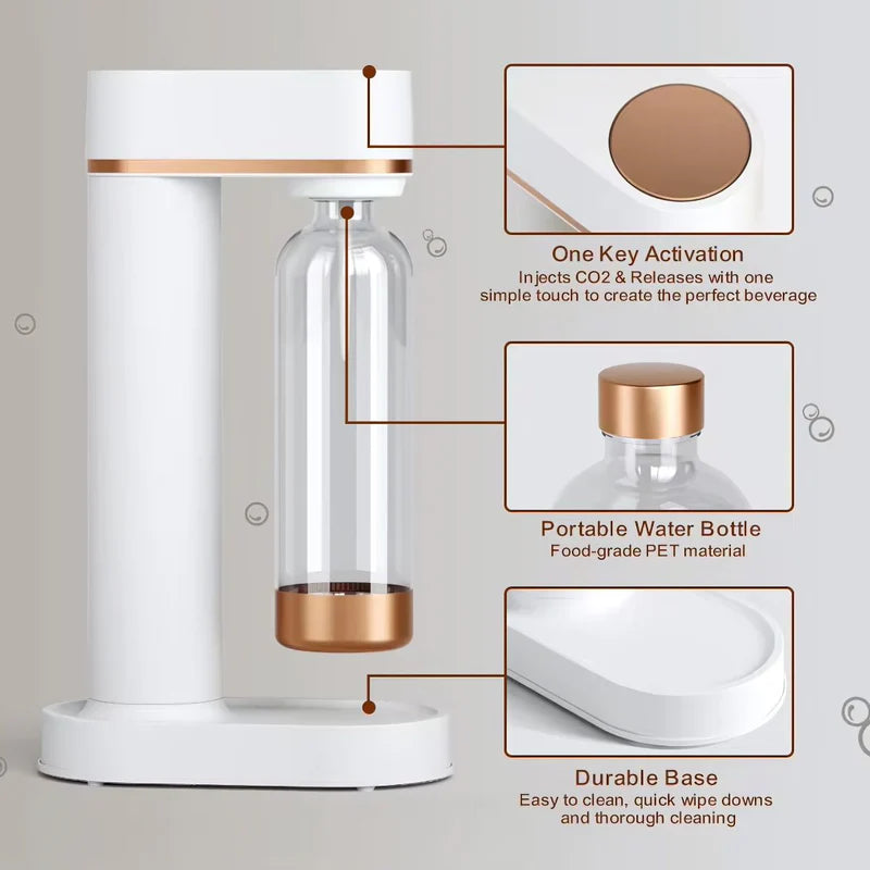 Máquina De Agua Con Gas Automática. Color Blanco 1L. Para Hacer Refrescos Carbonatados Estilo Sodastream Soda Maker. Incluye Cilindro De CO2. Yocosoda AB571