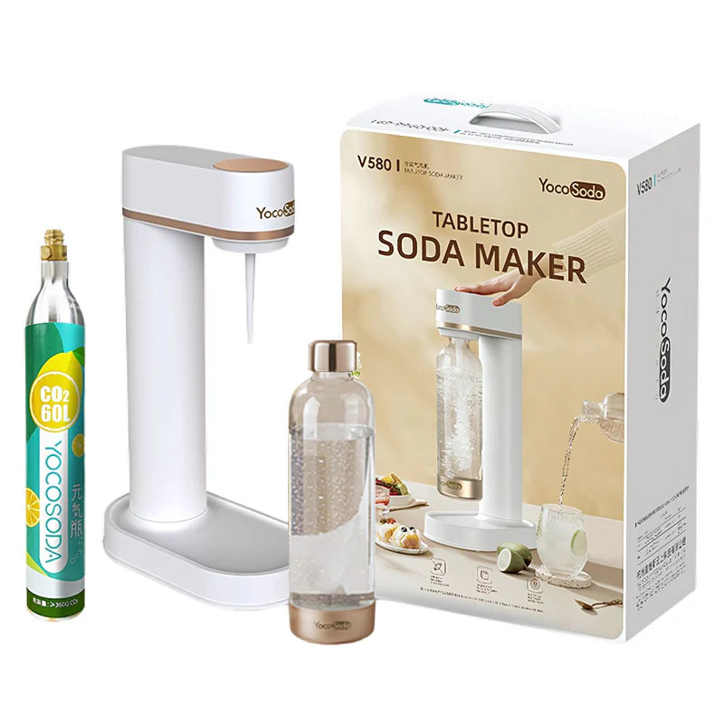 Máquina De Agua Con Gas Automática. Color Blanco 1L. Para Hacer Refrescos Carbonatados Estilo Sodastream Soda Maker. Incluye Cilindro De CO2. Yocosoda AB571