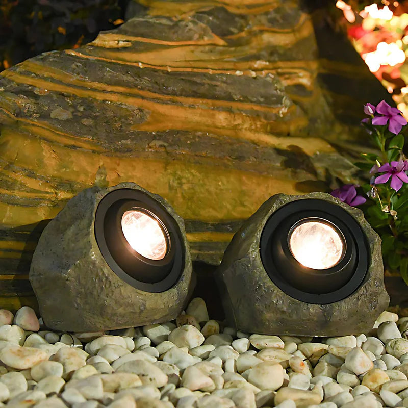 Roca Solar. Lampara Luz Solar Para Jardín. IP65 Foco Lampara Con Panel Solar En Forma De Piedra. Luz Blanca Y Cálida. AB589 Selecto