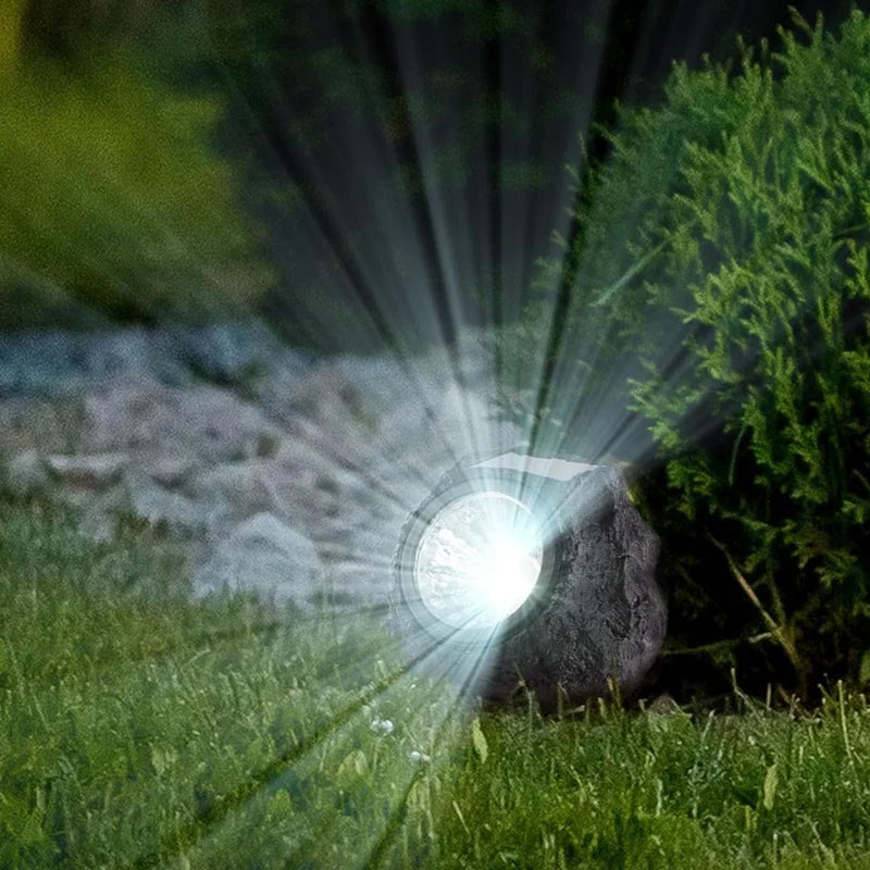 Roca Solar Lampara Foco Luz Para Jardín En Forma De Roca Negra. Con Panel Solar En Forma De Piedra Negra. Luz Cálida Amarilla AB590 Selecto
