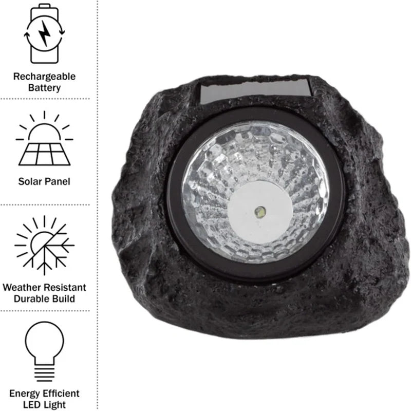 Roca Solar Lampara Foco Luz Para Jardín En Forma De Roca Negra. Con Panel Solar En Forma De Piedra Negra. Luz Blanca AB590.01-WHITE