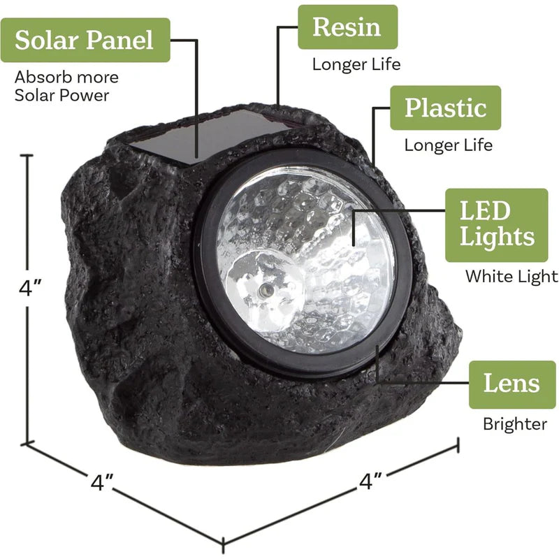 Roca Solar Lampara Foco Luz Para Jardín En Forma De Roca Negra. Con Panel Solar En Forma De Piedra Negra. Luz Blanca AB590.01-WHITE