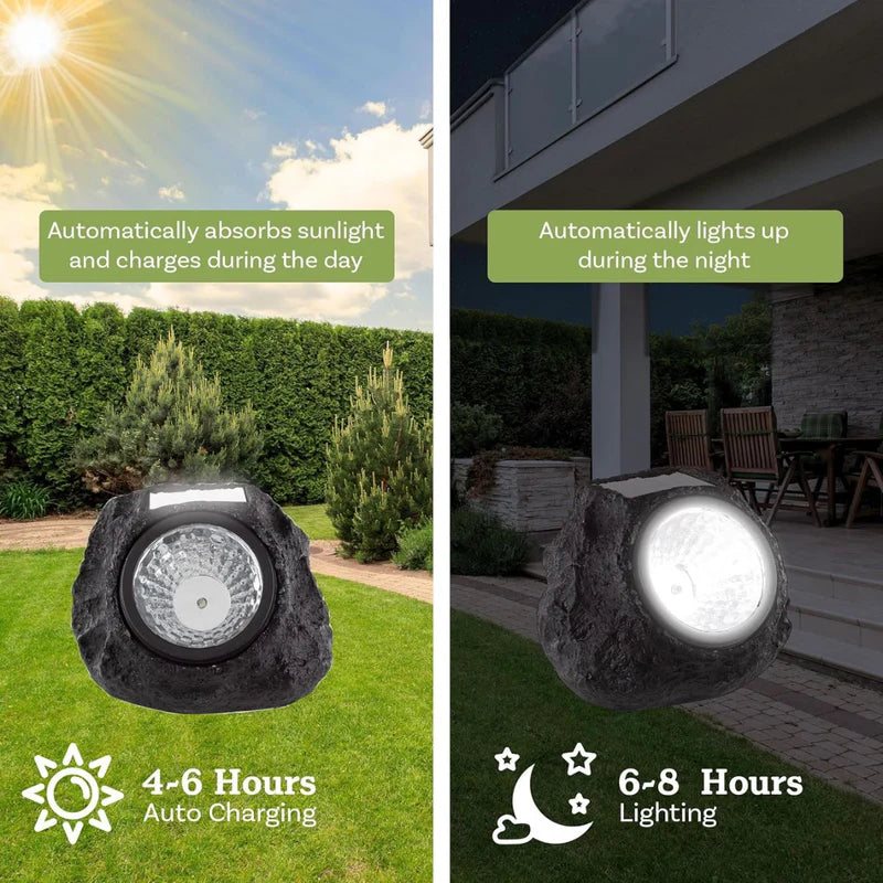 Roca Solar Lampara Foco Luz Para Jardín En Forma De Roca Negra. Con Panel Solar En Forma De Piedra Negra. Luz Blanca AB590.01-WHITE