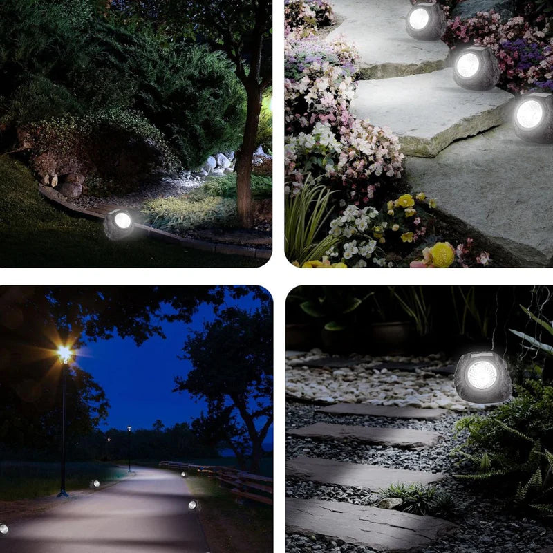 Roca Solar Lampara Foco Luz Para Jardín En Forma De Roca Negra. Con Panel Solar En Forma De Piedra Negra. Luz Cálida Amarilla AB590 Selecto