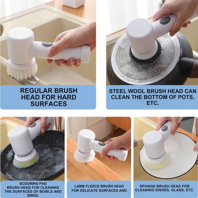 Cepillo Eléctrico Inalámbrico. Limpiador Giratorio. Cepillo De Limpieza Con Resistencia Al Agua. Incluye Accesorios. AB689