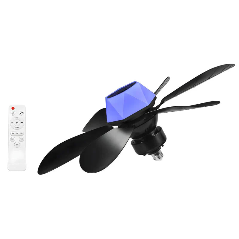Abanico De Techo 20” Con Socket E27, Luz LED RGB Y 3 Tonos, Bocina Bluetooth. Ventilador Con 6 Aspas, 1600 Lúmenes Y Control Remoto. Color Negro. ELT0405
