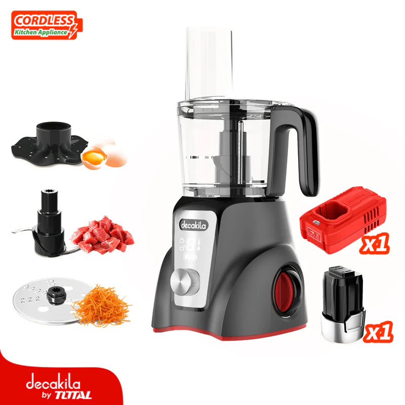 Procesador De Alimentos Inalámbrico Gris 250W 1.25L Pica, Rebana Y Corta. Incluye Batería Y Cargador. Decakila KUMG027B