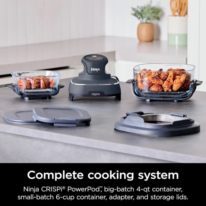 Freidora De Aire Transparente Crispi Ninja 4 En 1. Air Fryer Portátil De Vidrio, 2 Recipientes De 5.7 Y 1.41 L. Ninja NJS-37-FN101GY