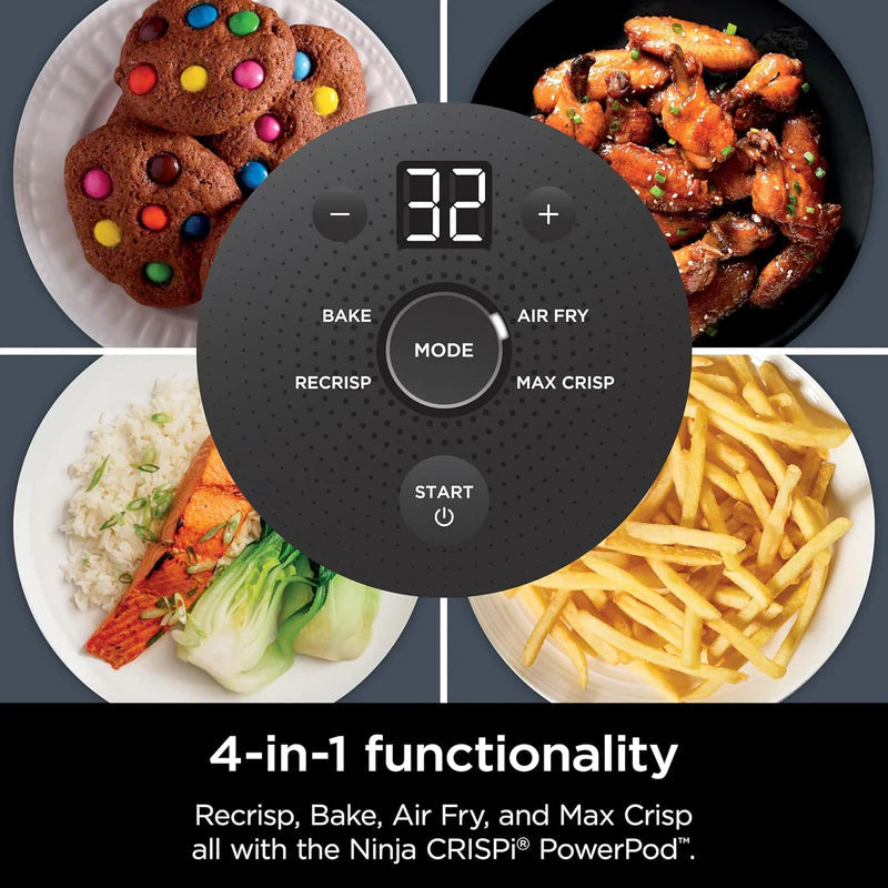 Freidora De Aire Transparente Crispi Ninja 4 En 1. Air Fryer Portátil De Vidrio, 2 Recipientes De 5.7 Y 1.41 L. Ninja NJS-37-FN101GY NINJA