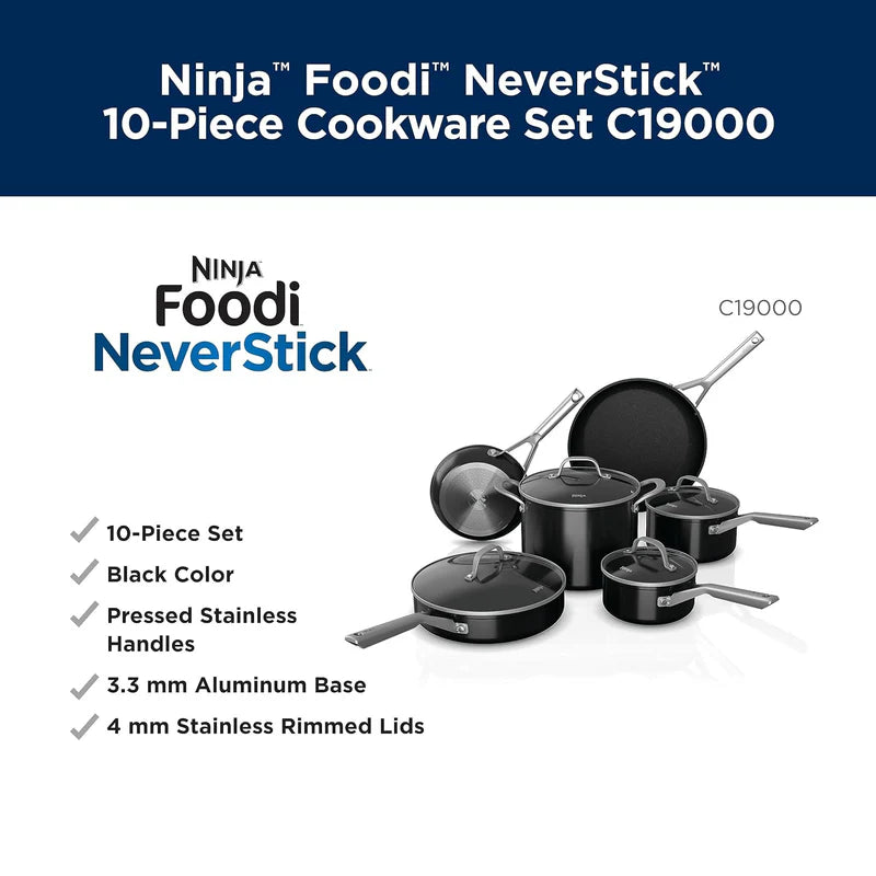 Ollas Y Sartenes Ninja Neverstick Essential De 10 Piezas. Juego De Ollas Y Sartenes C19000