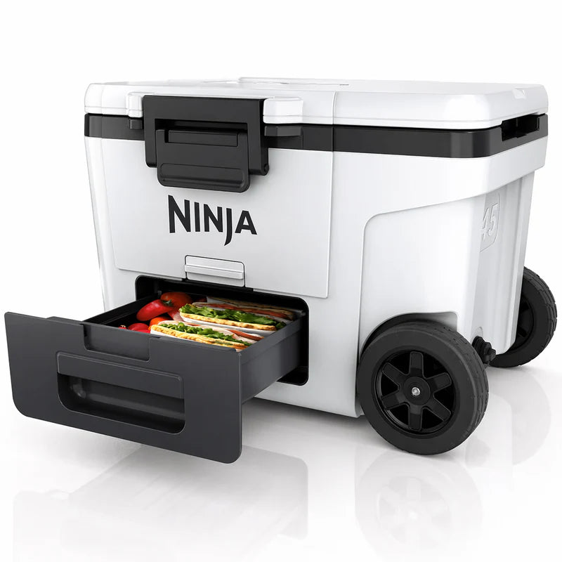 Cooler Ninja Frostvault De 45QT Con Ruedas. Hielera Térmica Con Dry Zone, Gaveta Inferior Y Alta Conservación De Frío. Color Blanco. FB245WH
