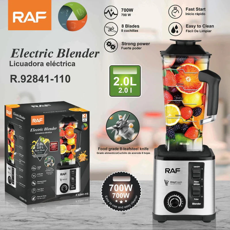 Licuadora Eléctrica De 700W 110V. Vaso De 2.0 Litros Con 8 Cuchillas De Acero. Potente Y Rápida. R.92841-110 RAF