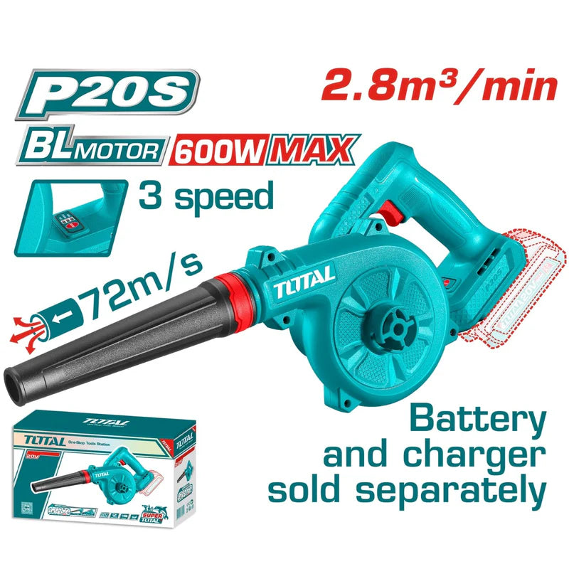 Soplador Inalámbrico 20V 19500 Rpm Motor Sin Escobillas. 3 Velocidades. No Incluye Batería Ni Cargador. TABLI2068 TOTAL