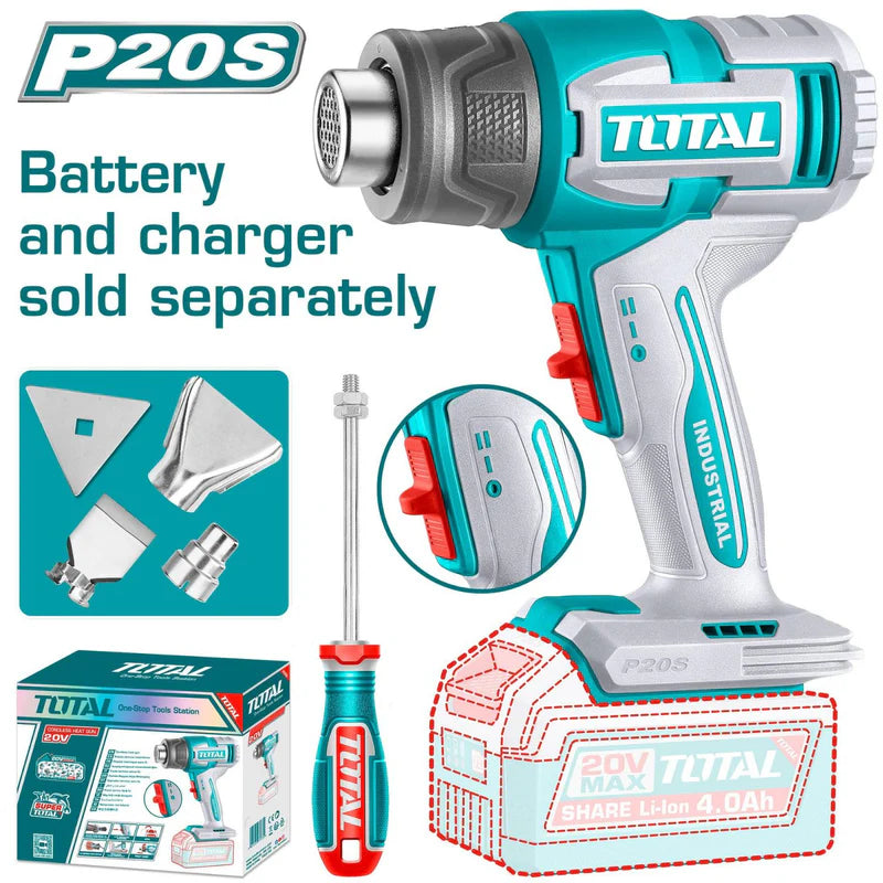 Pistola De Calor Inalámbrica. 20V. 300/550°C. Batería Y Cargador Por Separado. Blower Total TBLI2006