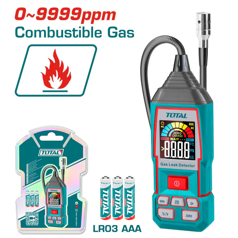 Detector Digital De Gases, Rango 0~9999 Ppm Pantalla LCD, Probeta Flexible De 450Mm. Total TETGA031 TOTAL