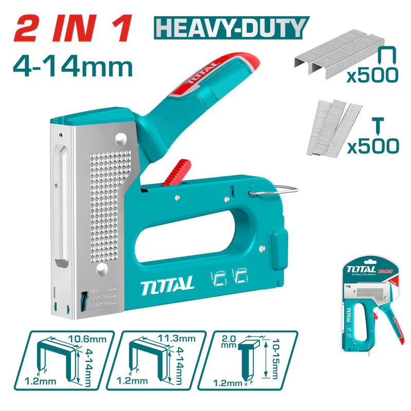 Engrapadora Industrial 2 En 1 Grapas Alambre 4-14Mm Clavos Brad 10-14Mm Incluye Grapas. Total THT31148