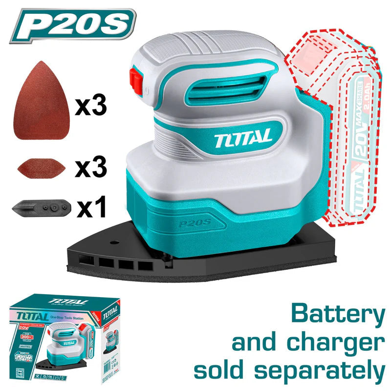 Lijadora Delta Triangular Orbital De Mano Inalámbrica 20V 12000Rpm. De Palma Incluye 3 Hojas. Batería Y Cargador Por Separado. Super Total TPSLI2014 TOTAL