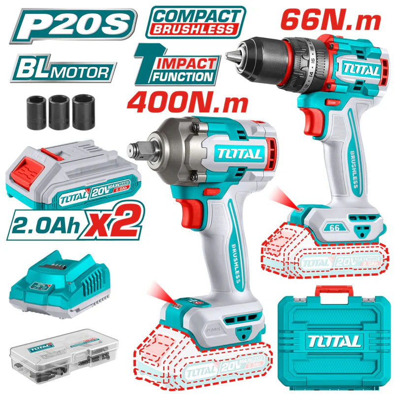 Combo Total 20V Taladro Impacto Y Llave De Impacto 20V Inalámbricas Poderosas Y Potentes Con Batería Y Cargador. COMBOS POCAS UNIDADES UTCKLI20275 TOTAL