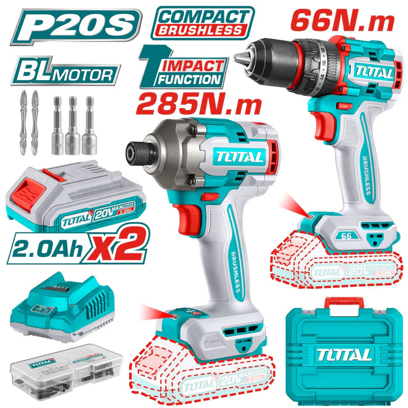 Super Combo Total 20V Taladro Impacto 66Nm Y Destornillador Impacto 28