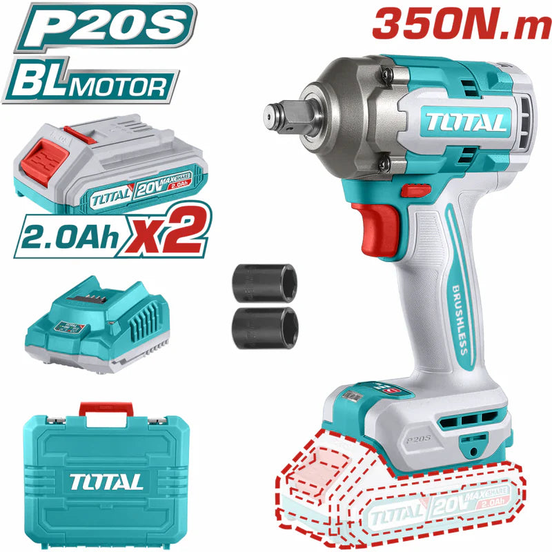 Llave De Impacto Dado Cuadrado 1/2" 20V 350Nm. Incluye Batería Y Cargador. Total UTIWLI2035 TOTAL