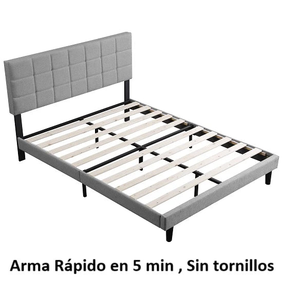 Camas Fáciles De Armar Color Gris Con Respaldar Cabecera Acolchado Selecto