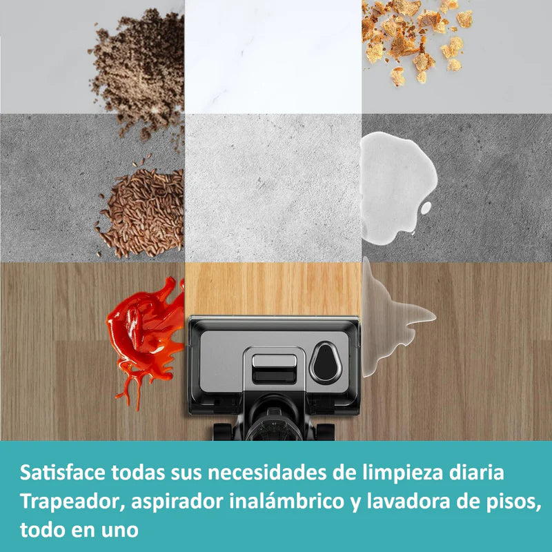 Trapeador Fregona Mopa Aspiradora Electrica Inteligente Inalámbrica Recargable, Mopea Y Aspira, Agua, Seco Y Húmedo 200W Batería 4000 Mah Función De Autolimpieza, Secado Y Electrolisis VCMSNK10