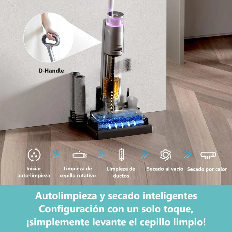 Trapeador Fregona Mopa Aspiradora Electrica Inteligente Inalámbrica Recargable, Mopea Y Aspira, Agua, Seco Y Húmedo 200W Batería 4000 Mah Función De Autolimpieza, Secado Y Electrolisis VCMSNK10 CARBONE