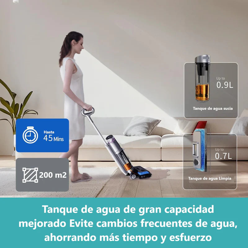 Trapeador Fregona Mopa Aspiradora Electrica Inteligente Inalámbrica Recargable, Mopea Y Aspira, Agua, Seco Y Húmedo 200W Batería 4000 Mah Función De Autolimpieza, Secado Y Electrolisis VCMSNK10