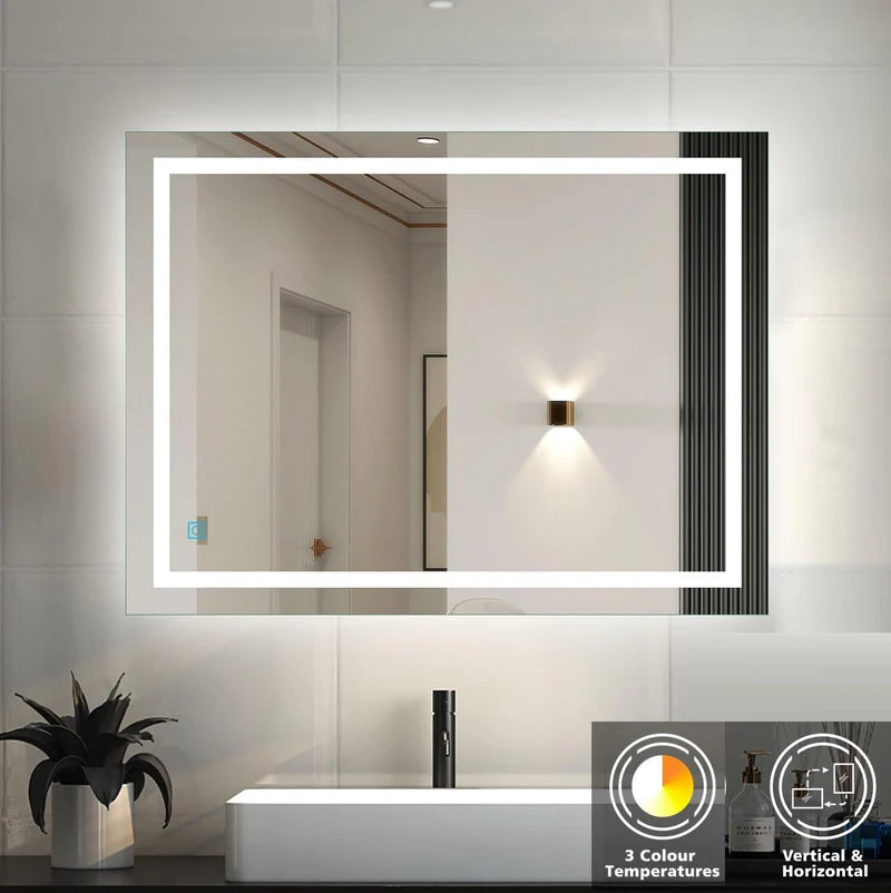 Espejo LED Rectangular 60X80 Cm Con Luz LED De 3 Tonos Botón Táctil Funciona Para Instalación Vertical Y Horizontal GMIRROR06