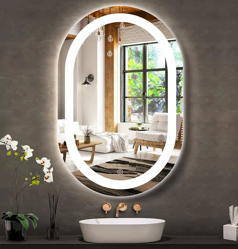 Espejo LED Ovalado 45 Cm Ancho X 90 Cm Alto Con Luz LED De 3 Tonos Botón Táctil GMIRROR13 Selecto