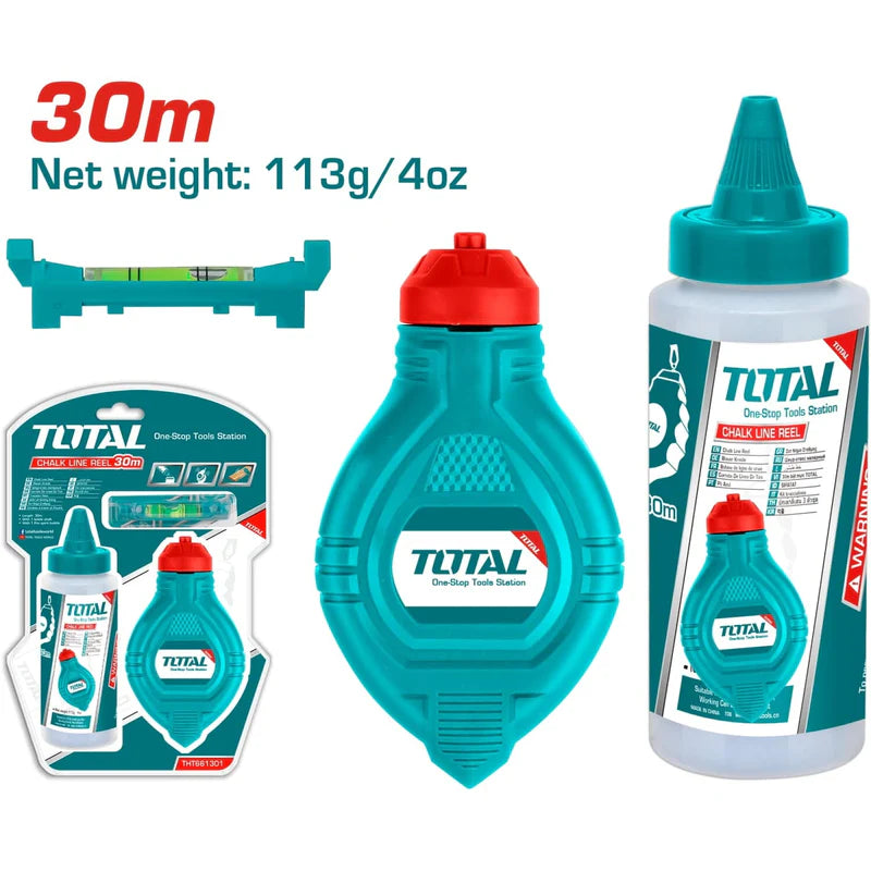 Chalk Line (Tira Linea) 30 Mts Largo Con Una Botella De Tiza Y Un Nivel De Burbuja. Total THT661301