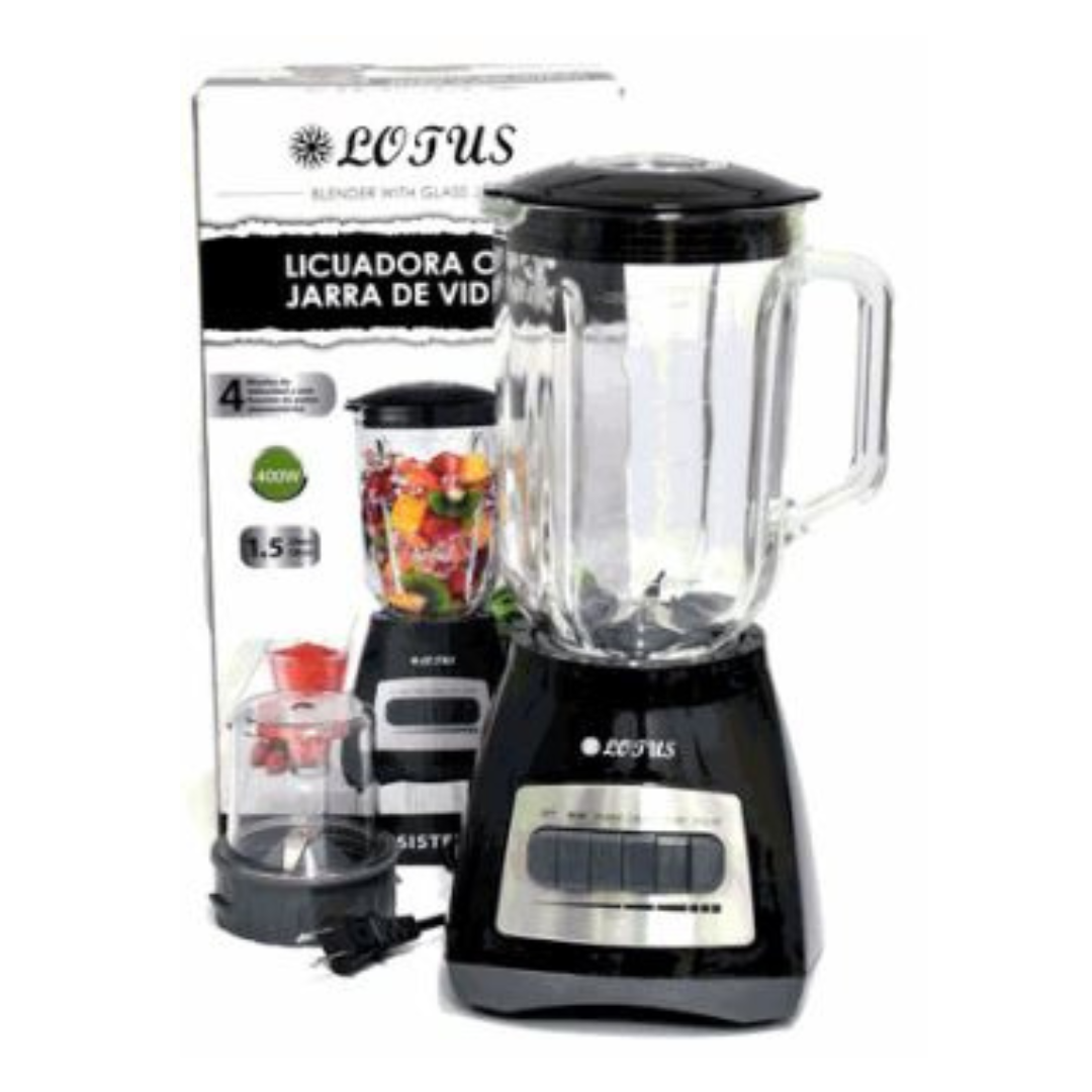 Licuadora con Jarra de Vidrio + Procesador de Alimentos 4 Velocidades 1.5 Litros 400W Lotus LT-947
