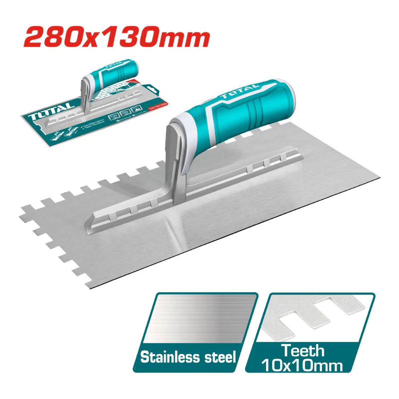 Llana De Yeso Con Dientes (Mango De Plástico) 280X130mm. Dientes 10X10 Mm Tirador TPR Y ABS THTT81286 Total Tools