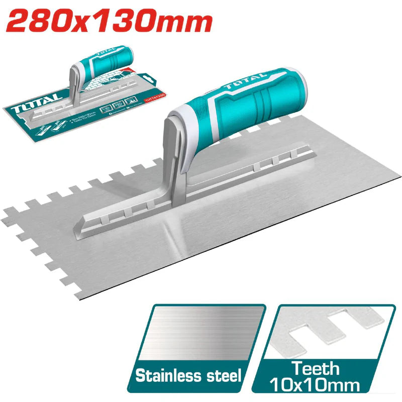 Llana De Yeso Con Dientes (Mango De Plástico) 280X130mm. Dientes 10X10 Mm Tirador TPR Y ABS THTT81286 Total Tools TOTAL