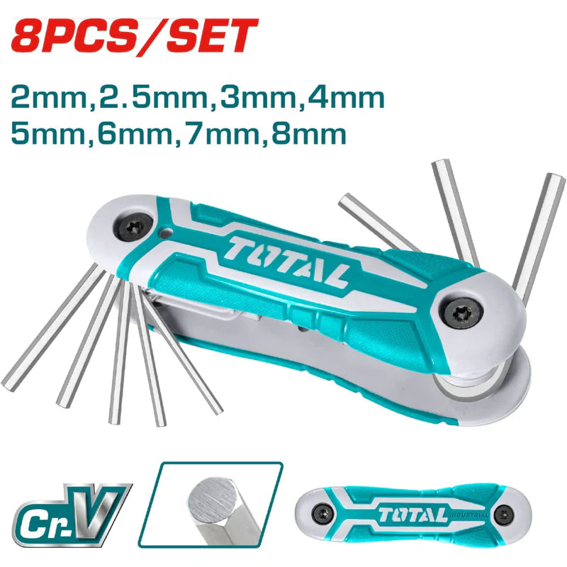 Juego 8Pza De Llave Allen Cr-V.2-8Mm. Set De Bolsillo Estilo Navaja. Total THT1061826 TOTAL