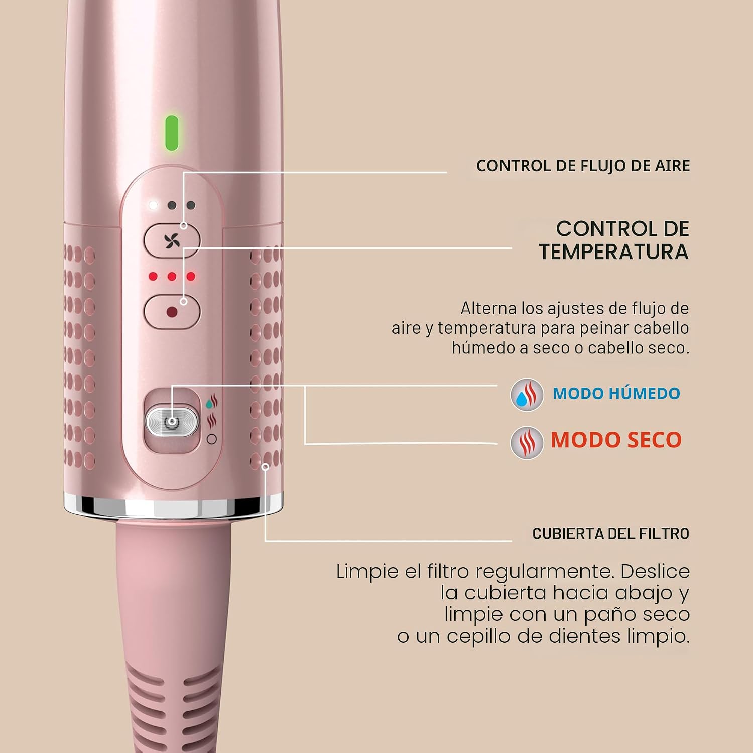(LLEGANDO 1 DE SEPT) Cepillo Secador y Estilizador Shark Glossi HT302PK 2 en 1 – 1300W, 120V, Color Lychee