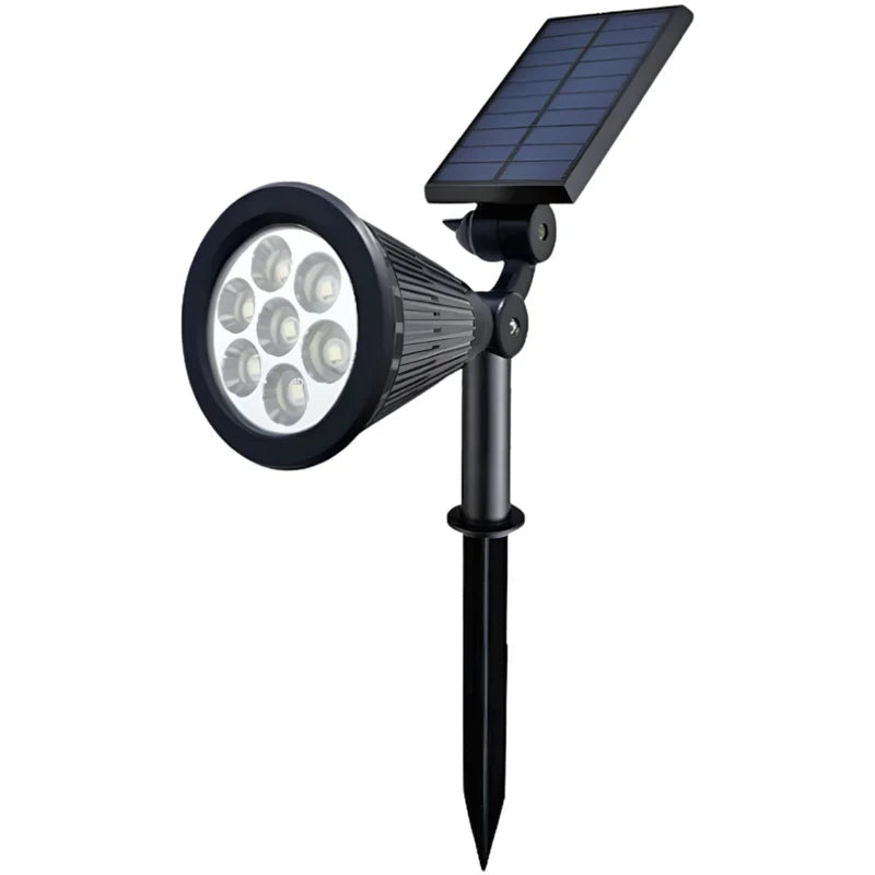 Foco Lampara Solar Para Césped O Pared 7LED. Color Negro. Reflector Solar Para Jardín. (Luz Blanca Y Cálida) AB302 Selecto