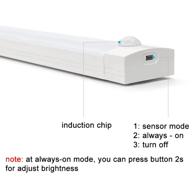 Lámpara LED Ultra Fina Con Sensor De Movimiento. 120 Leds, 3 Modos Y Carga Rápida. Luz Inteligente Inalámbrica 60Cm. (Luz Cálida, Blanca Y Natural) AB322