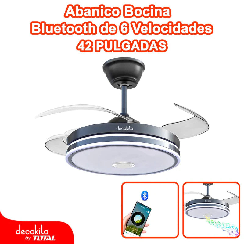 Abanico De Techo Con Lámpara 3 En 1 Y Bocina Bluetooth Decakila KUFC049B DECAKILA