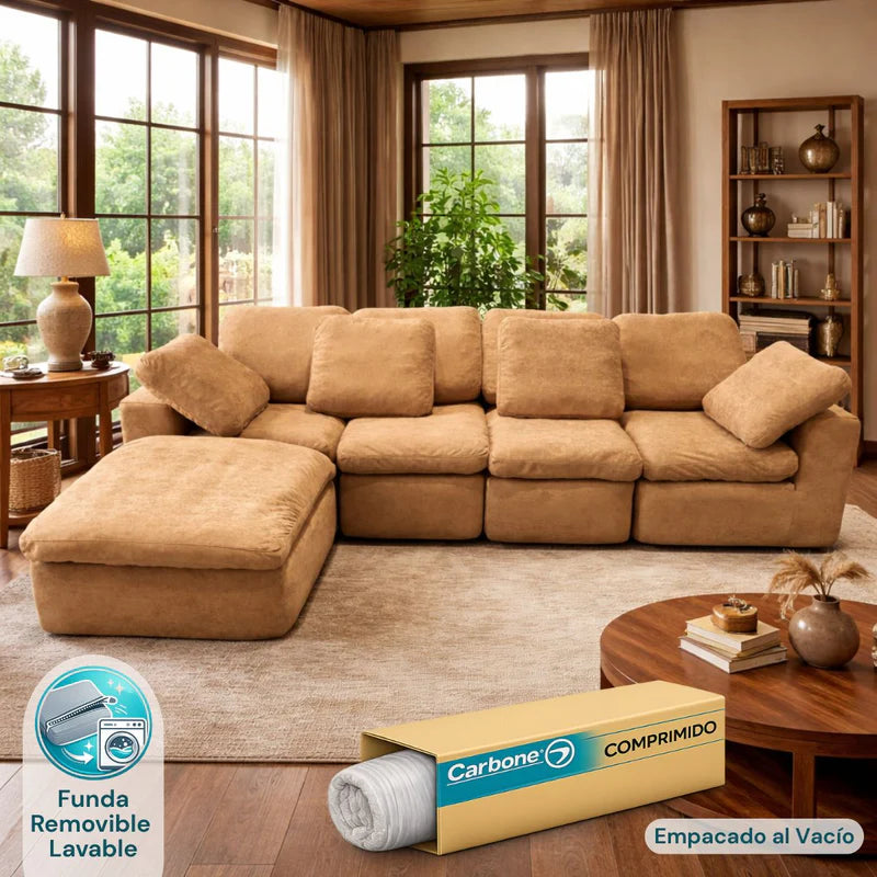 Sofá En L Empacado Al Vacio Memory Foam De Alta Densidad 310X200x70cm Color Khaki Brown 13 KX-13 Selecto
