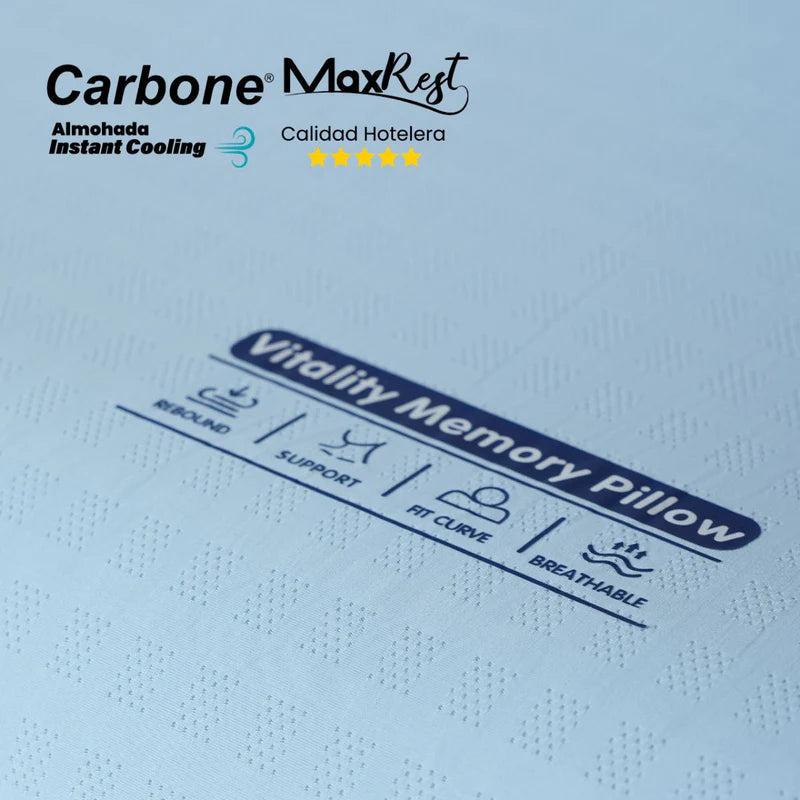 Almohada Cervical 60X40cm Carbone Maxrest. Memory Foam Hipoalergénica Con Enfriamiento Instantáneo. Calidad Hotelera 5 Estrellas. REST157 CARBONE