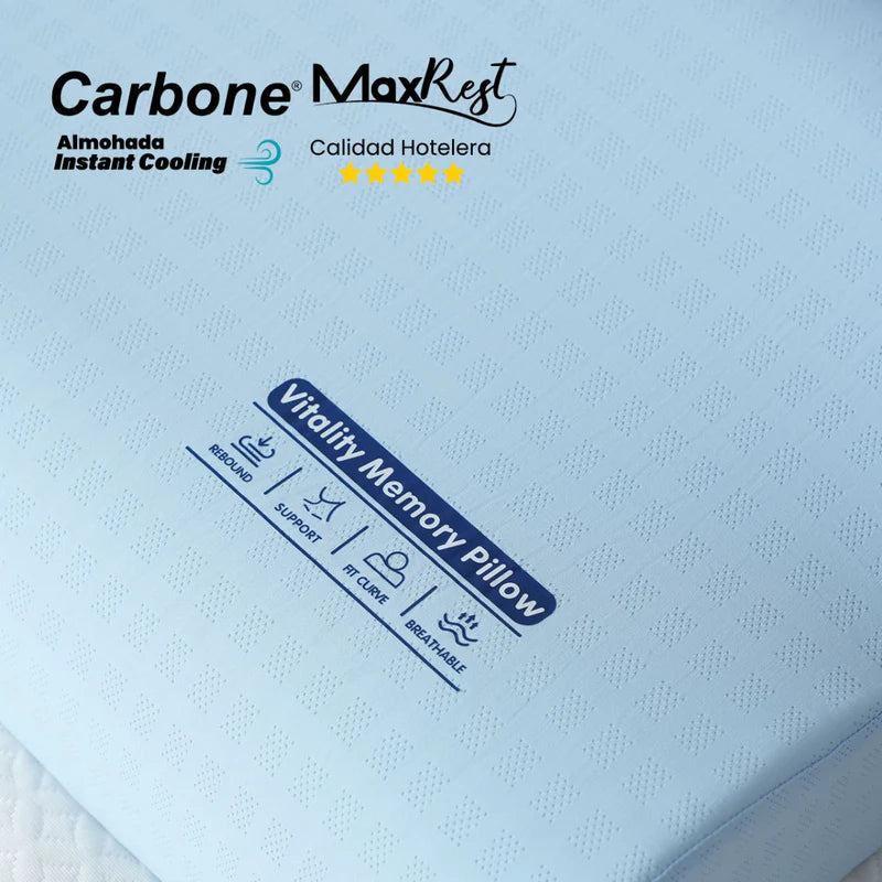 Almohada Cervical 60X40cm Carbone Maxrest. Memory Foam Hipoalergénica Con Enfriamiento Instantáneo. Calidad Hotelera 5 Estrellas. REST157 CARBONE