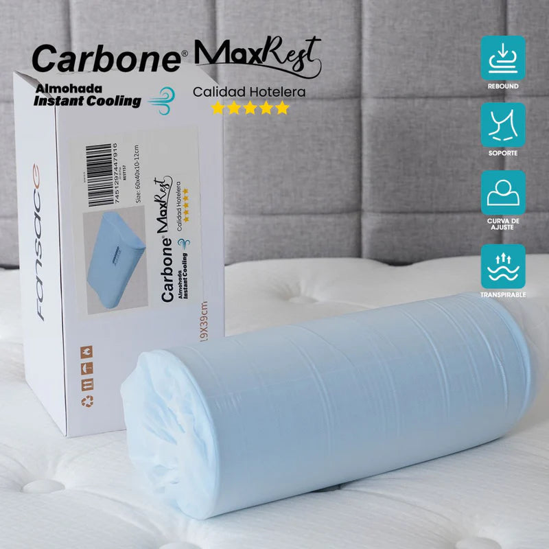 Almohada Cervical 60X40cm Carbone Maxrest. Memory Foam Hipoalergénica Con Enfriamiento Instantáneo. Calidad Hotelera 5 Estrellas. REST157 CARBONE
