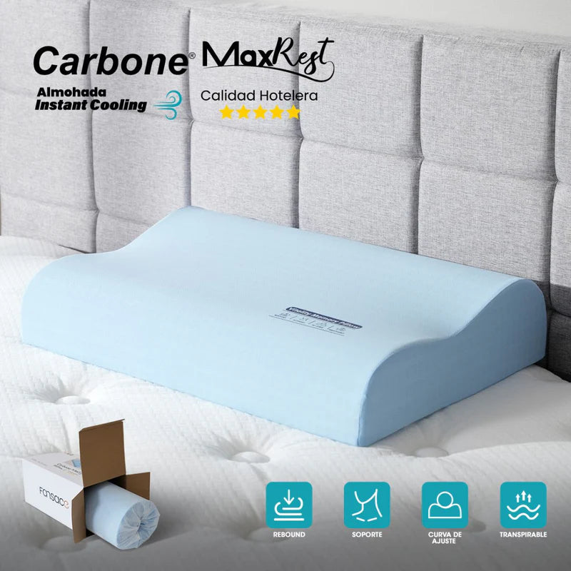 Almohada Cervical 60X40cm Carbone Maxrest. Memory Foam Hipoalergénica Con Enfriamiento Instantáneo. Calidad Hotelera 5 Estrellas. REST157 CARBONE